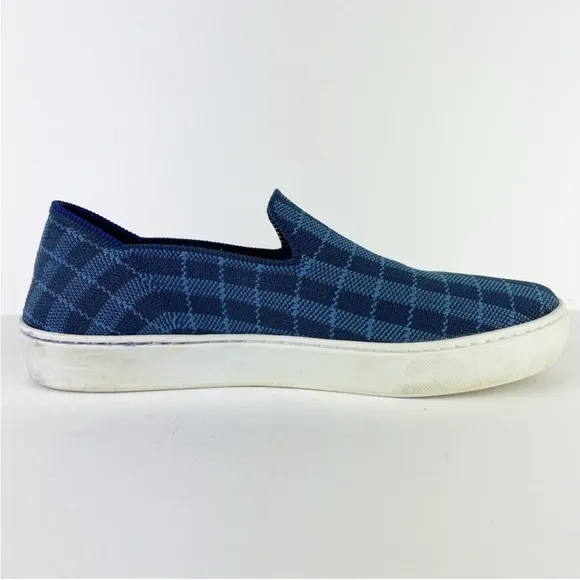 Rothy’s The Original Slip On Sneaker Blue Indigo Gingham Retired Shoes