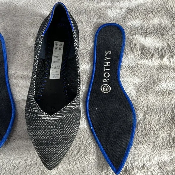 Rothy's The Point Black with white blended pointy Flats Shoes sz 7