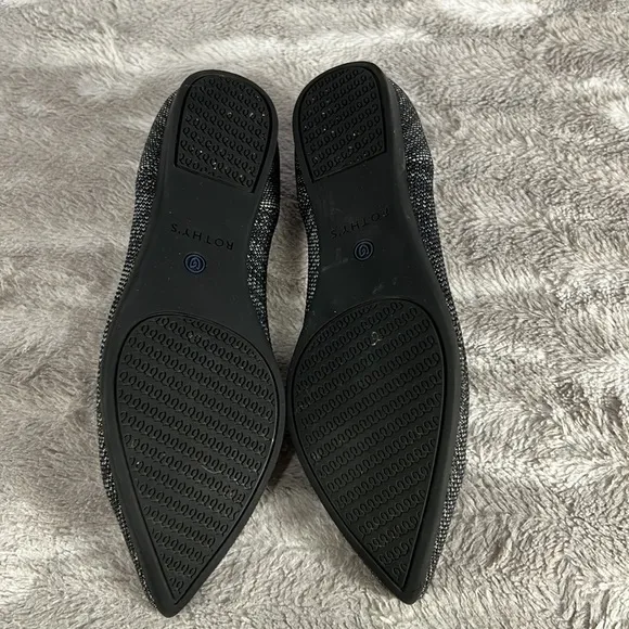 Rothy's The Point Black with white blended pointy Flats Shoes sz 7