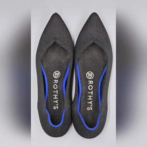 Rothy’s The Point Flats Black Blue Trim Slip On Comfort Shoes Women's Size 7