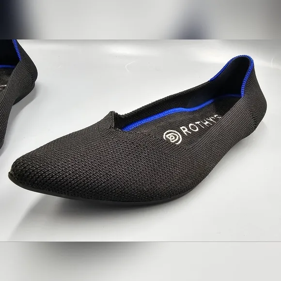 Rothy’s The Point Flats Black Blue Trim Slip On Comfort Shoes Women's Size 7