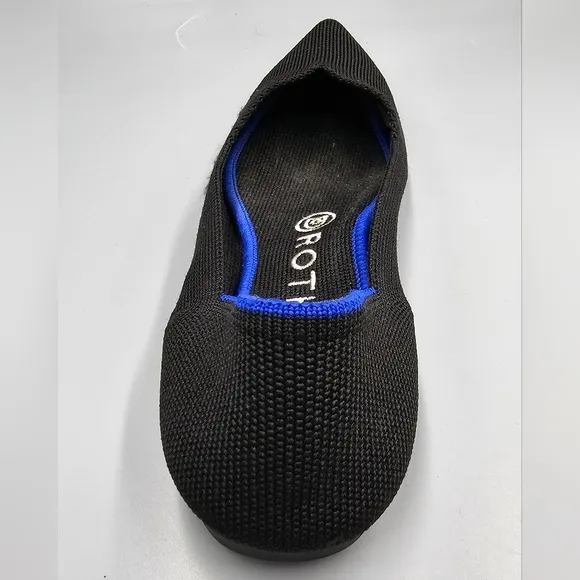 Rothy’s The Point Flats Black Blue Trim Slip On Comfort Shoes Women's Size 7