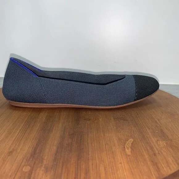 Rothys Women's The Flat Round Toe Size 6.5 Black Blue Knit Slip On Shoes Comfort