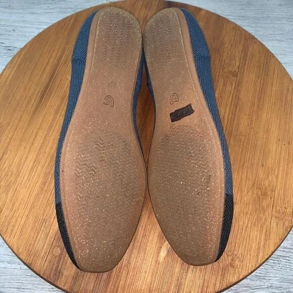 Rothys Women's The Flat Round Toe Size 6.5 Black Blue Knit Slip On Shoes Comfort