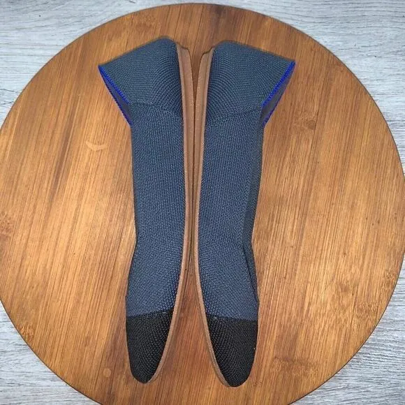 Rothys Women's The Flat Round Toe Size 6.5 Black Blue Knit Slip On Shoes Comfort
