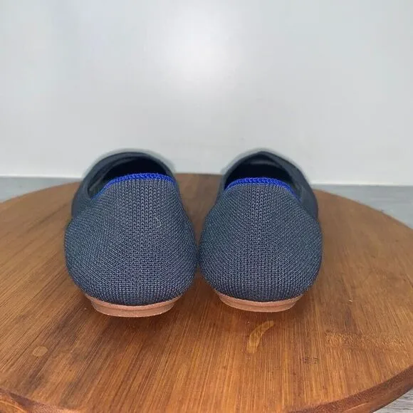 Rothys Women's The Flat Round Toe Size 6.5 Black Blue Knit Slip On Shoes Comfort