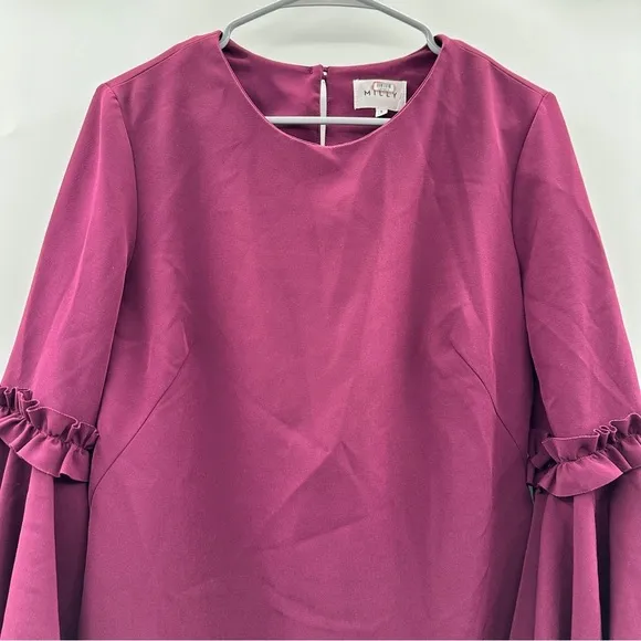 RTR Milly Cady Large Bell‎ Ruffle Sleeve Wine Magenta Mini A-Line Dress Sz 8
