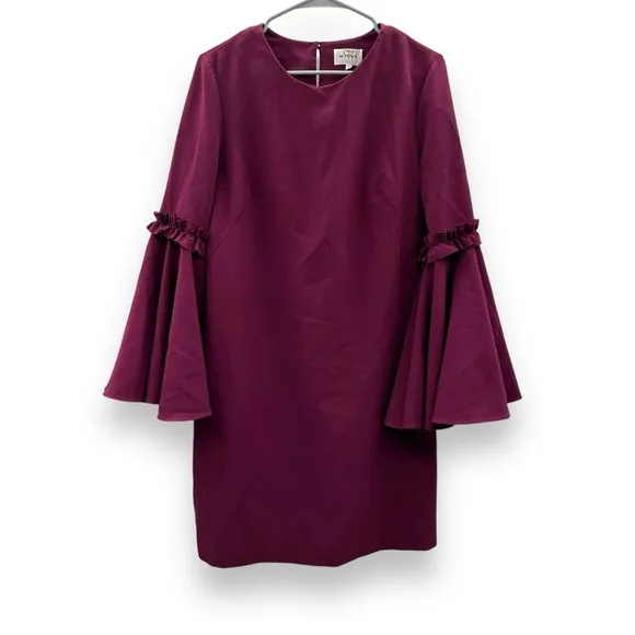 RTR Milly Cady Large Bell‎ Ruffle Sleeve Wine Magenta Mini A-Line Dress Sz 8
