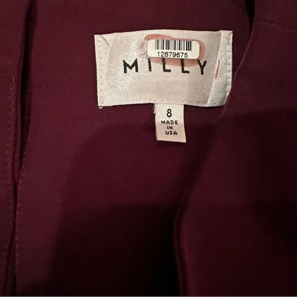 RTR Milly Cady Large Bell‎ Ruffle Sleeve Wine Magenta Mini A-Line Dress Sz 8