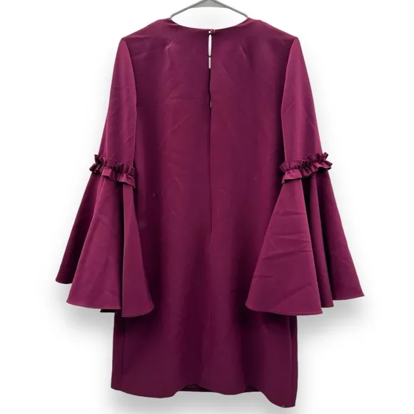 RTR Milly Cady Large Bell‎ Ruffle Sleeve Wine Magenta Mini A-Line Dress Sz 8