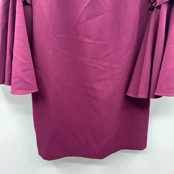 RTR Milly Cady Large Bell‎ Ruffle Sleeve Wine Magenta Mini A-Line Dress Sz 8