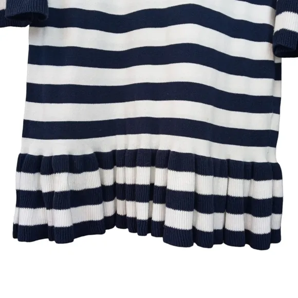 Sail to Sable Nautical Blue Striped Cotton Dress, Boat Neck, Ruffle Hem Size XS
