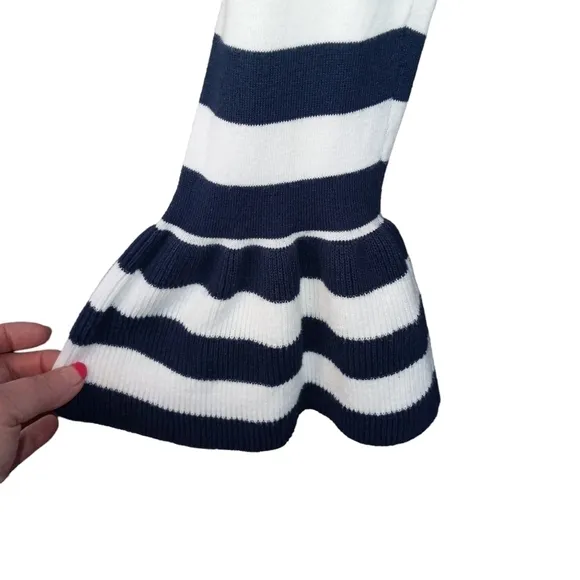 Sail to Sable Nautical Blue Striped Cotton Dress, Boat Neck, Ruffle Hem Size XS