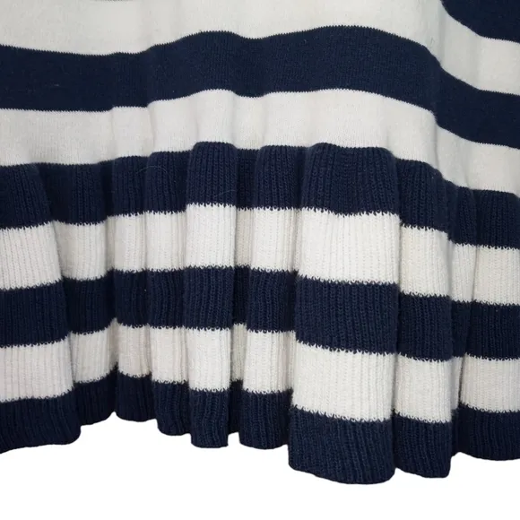 Sail to Sable Nautical Blue Striped Cotton Dress, Boat Neck, Ruffle Hem Size XS