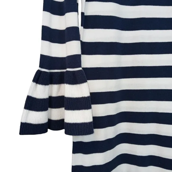Sail to Sable Nautical Blue Striped Cotton Dress, Boat Neck, Ruffle Hem Size XS