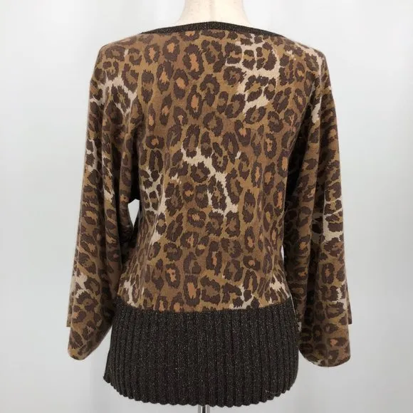 Saks Fifth Avenue Brown &amp; Tan Animal Print Pullover | Cashmere Blend