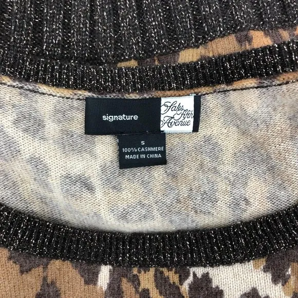 Saks Fifth Avenue Brown &amp; Tan Animal Print Pullover | Cashmere Blend