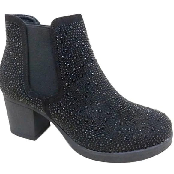 SALE Italina Holiday Tan Gold Crystal Embellished Pull-On Heel Chelsea Bootie