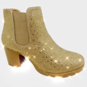 SALE Italina Holiday Tan Gold Crystal Embellished Pull-On Heel Chelsea Bootie