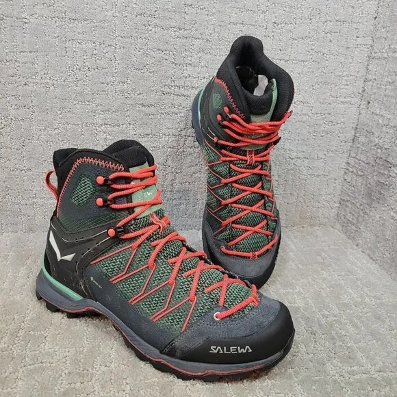 Salewa Ws Mtn Trainer Lite Mid Gtx  Feld Green Fluo Coral Hiking Boots Women's 9