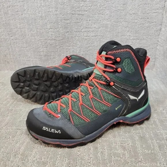 Salewa Ws Mtn Trainer Lite Mid Gtx  Feld Green Fluo Coral Hiking Boots Women's 9