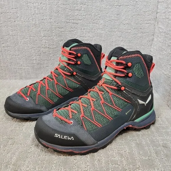 Salewa Ws Mtn Trainer Lite Mid Gtx  Feld Green Fluo Coral Hiking Boots Women's 9