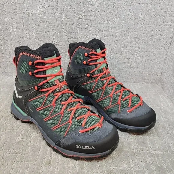 Salewa Ws Mtn Trainer Lite Mid Gtx  Feld Green Fluo Coral Hiking Boots Women's 9