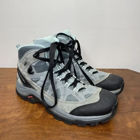 Salomon Ortholite Hiking Boots Shoes Womens 10 Gore-tex Grey Green Contragrip