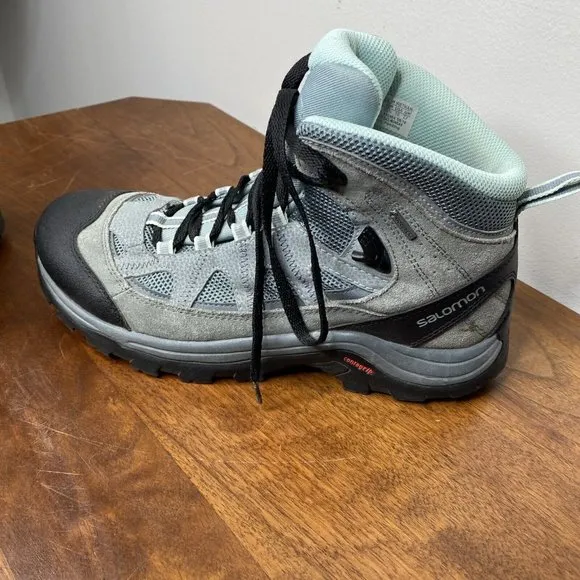 Salomon Ortholite Hiking Boots Shoes Womens 10 Gore-tex Grey Green Contragrip