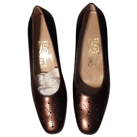 Salvatore Ferragamo &quot; Fidre&quot; Women's Bronze Leather Shoes
