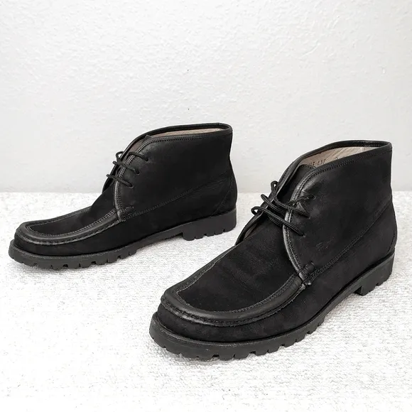 Salvatore Ferragamo Lug Sole Ankle Boots US 8 Black Nubuck Chukka Booties