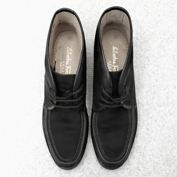 Salvatore Ferragamo Lug Sole Ankle Boots US 8 Black Nubuck Chukka Booties