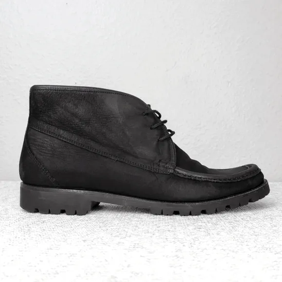 Salvatore Ferragamo Lug Sole Ankle Boots US 8 Black Nubuck Chukka Booties