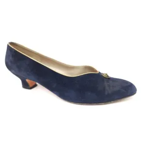 Salvatore Ferragamo Made in Italy Blue Suede Slip On 2&quot; Heel Pumps Shoes 10 AA