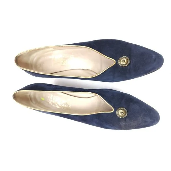 Salvatore Ferragamo Made in Italy Blue Suede Slip On 2&quot; Heel Pumps Shoes 10 AA