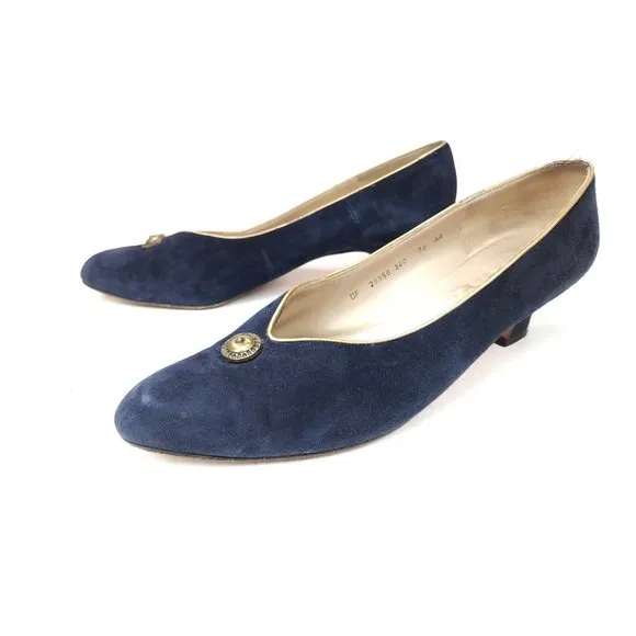 Salvatore Ferragamo Made in Italy Blue Suede Slip On 2&quot; Heel Pumps Shoes 10 AA