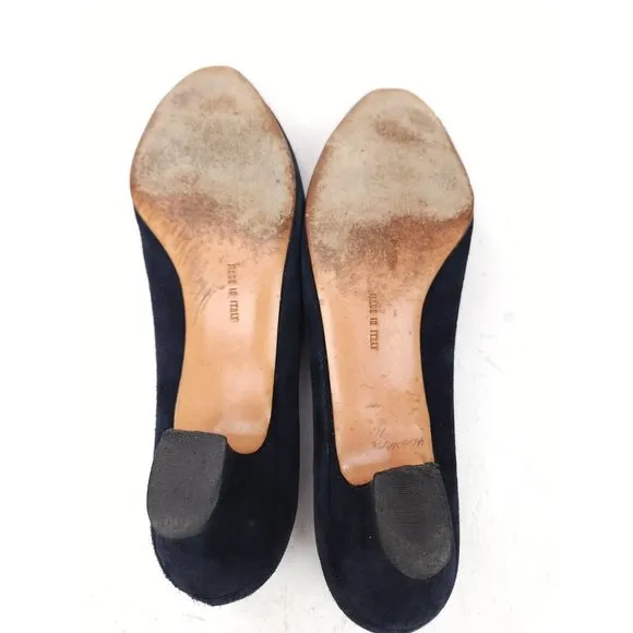 Salvatore Ferragamo Made in Italy Blue Suede Slip On 2&quot; Heel Pumps Shoes 10 AA