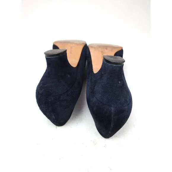 Salvatore Ferragamo Made in Italy Blue Suede Slip On 2&quot; Heel Pumps Shoes 10 AA