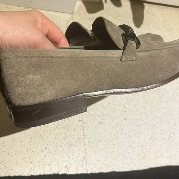 SALVATORE FERRAGAMO Men's Cross Gray Suede Leather Loafers Slip On Shoes-size 9