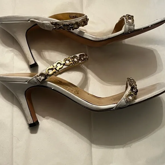 Salvatore Ferragamo Open Toe Slip on Jeweled High Ankle Sz 8 2A Women Sandals
