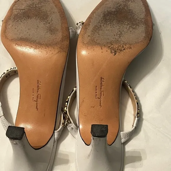 Salvatore Ferragamo Open Toe Slip on Jeweled High Ankle Sz 8 2A Women Sandals