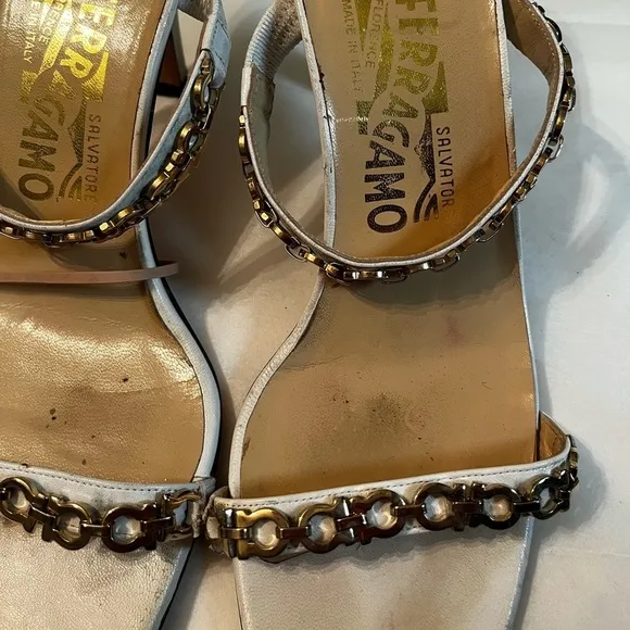 Salvatore Ferragamo Open Toe Slip on Jeweled High Ankle Sz 8 2A Women Sandals