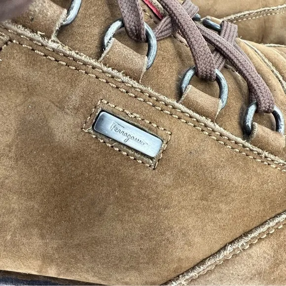 Salvatore Ferragamo Sport brown suede leather lace up Vibram wedge shoes