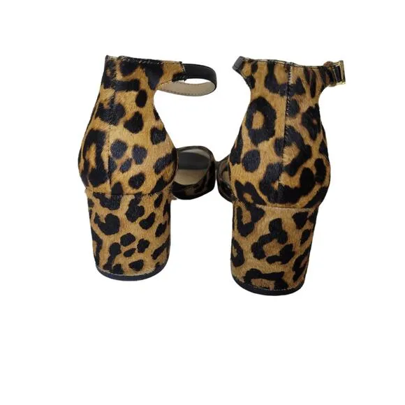 Sam Edelman &quot; Susie&quot; Leopard Fur High Heel Pumps with Ankle Strap Size 5.5