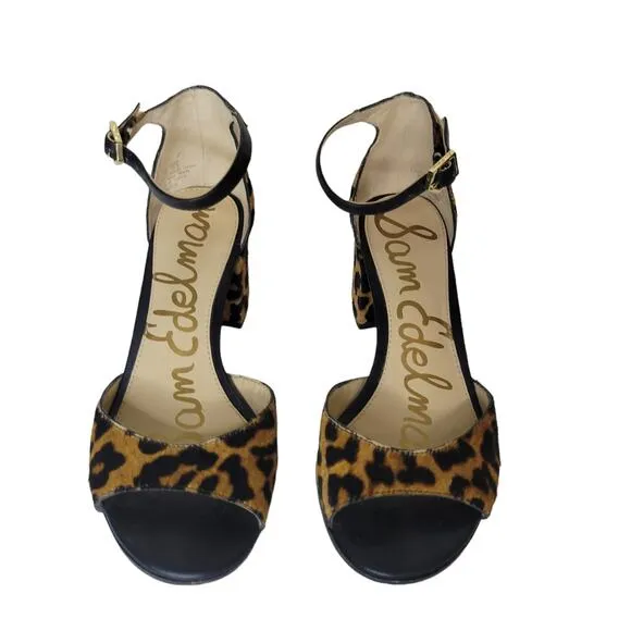 Sam Edelman &quot; Susie&quot; Leopard Fur High Heel Pumps with Ankle Strap Size 5.5