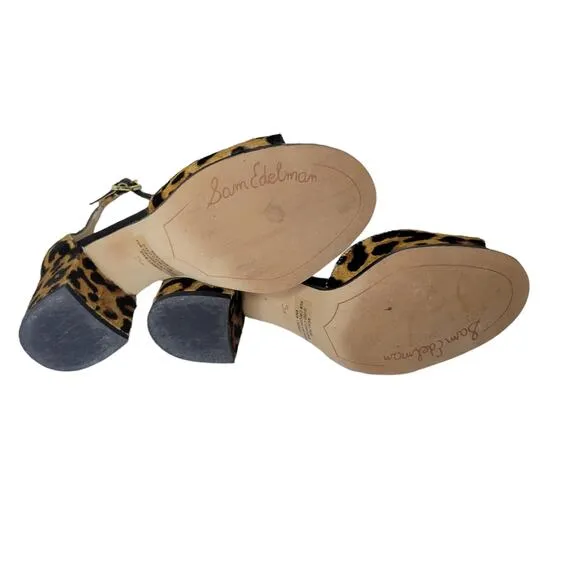Sam Edelman &quot; Susie&quot; Leopard Fur High Heel Pumps with Ankle Strap Size 5.5