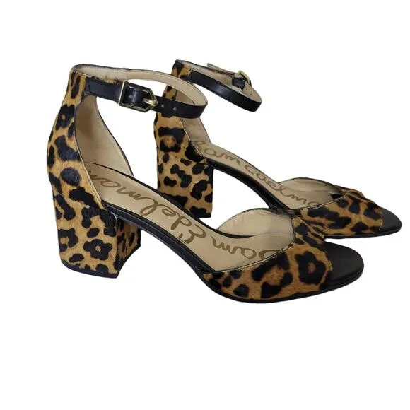 Sam Edelman &quot; Susie&quot; Leopard Fur High Heel Pumps with Ankle Strap Size 5.5
