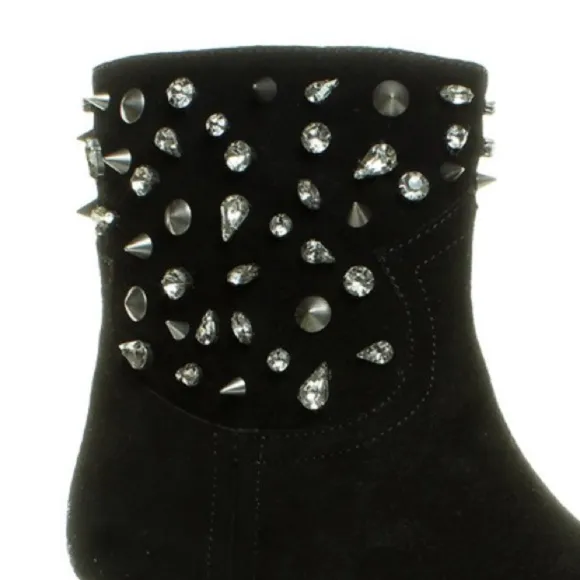 Sam Edelman Avril Black Suede Fashion Boots Stud Embellishments Women’s Size 5