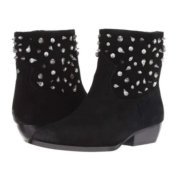 Sam Edelman Avril Black Suede Fashion Boots Stud Embellishments Women’s Size 5