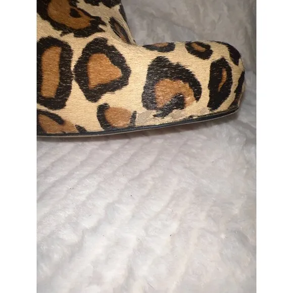 Sam Edelman Keegan Leopard Print Fringe Booties – Size‎ 9.5, Real Dyed Calf Hair